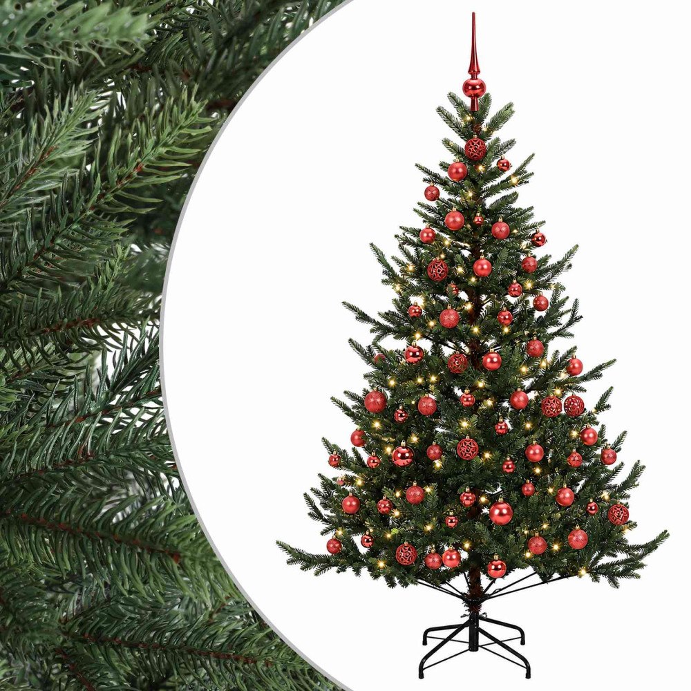 vidaXL Konstgjord julgran med julkulor 180 cm 300 LED-lampor Varmvit