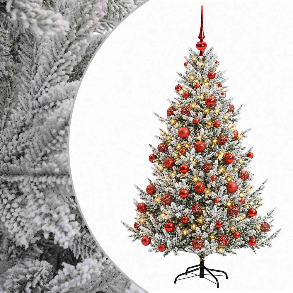 vidaXL Konstgjord julgran med julkulor 180 cm 300 LED-lampor Varmvit