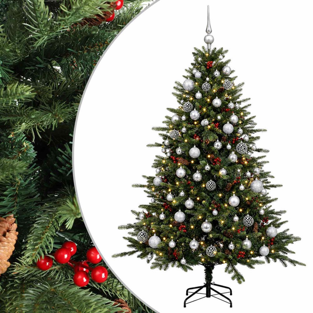 vidaXL Konstgjord julgran med julkulor 210 cm 300 LED-lampor Varmvit