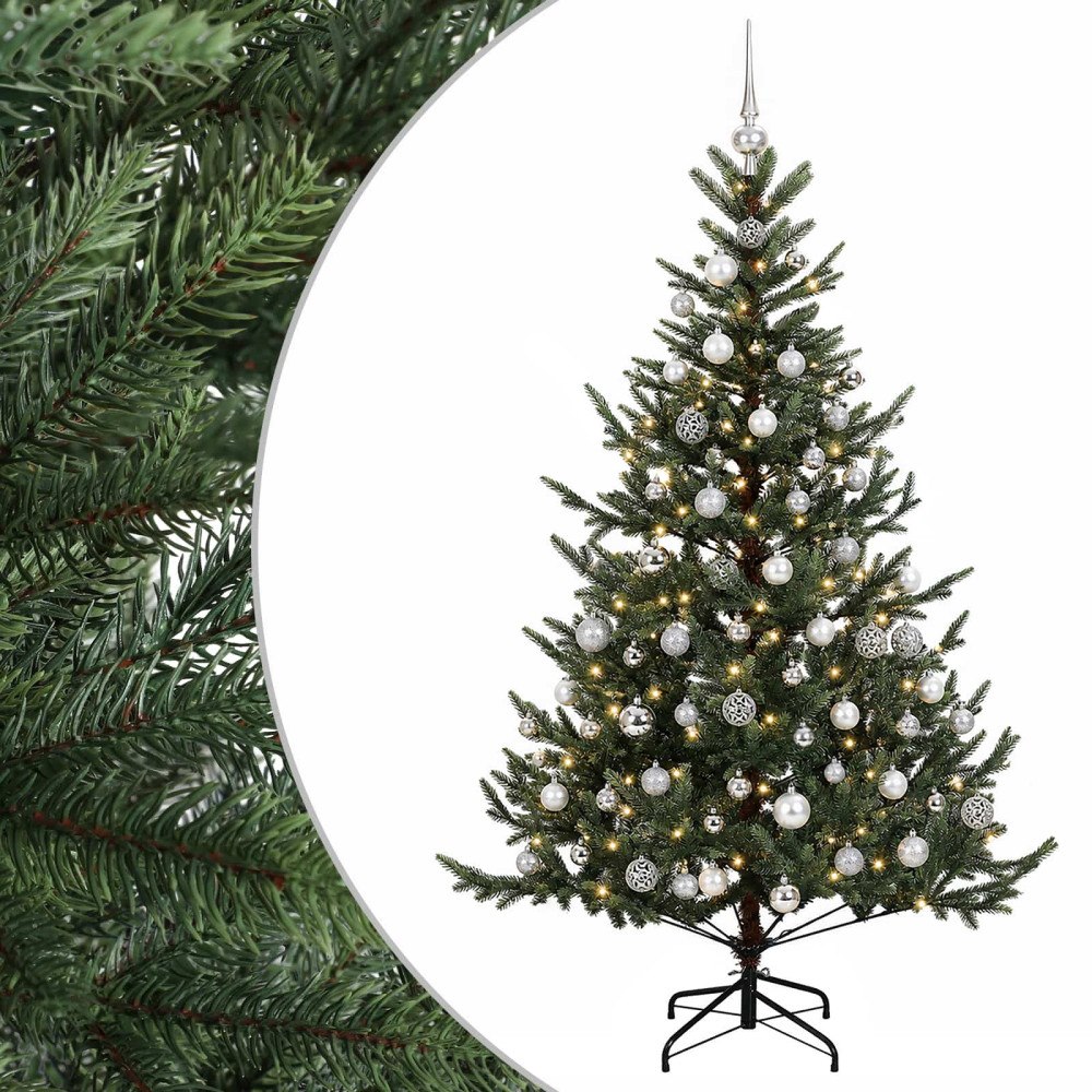 vidaXL Konstgjord julgran med julkulor 180 cm 300 LED-lampor Varmvit
