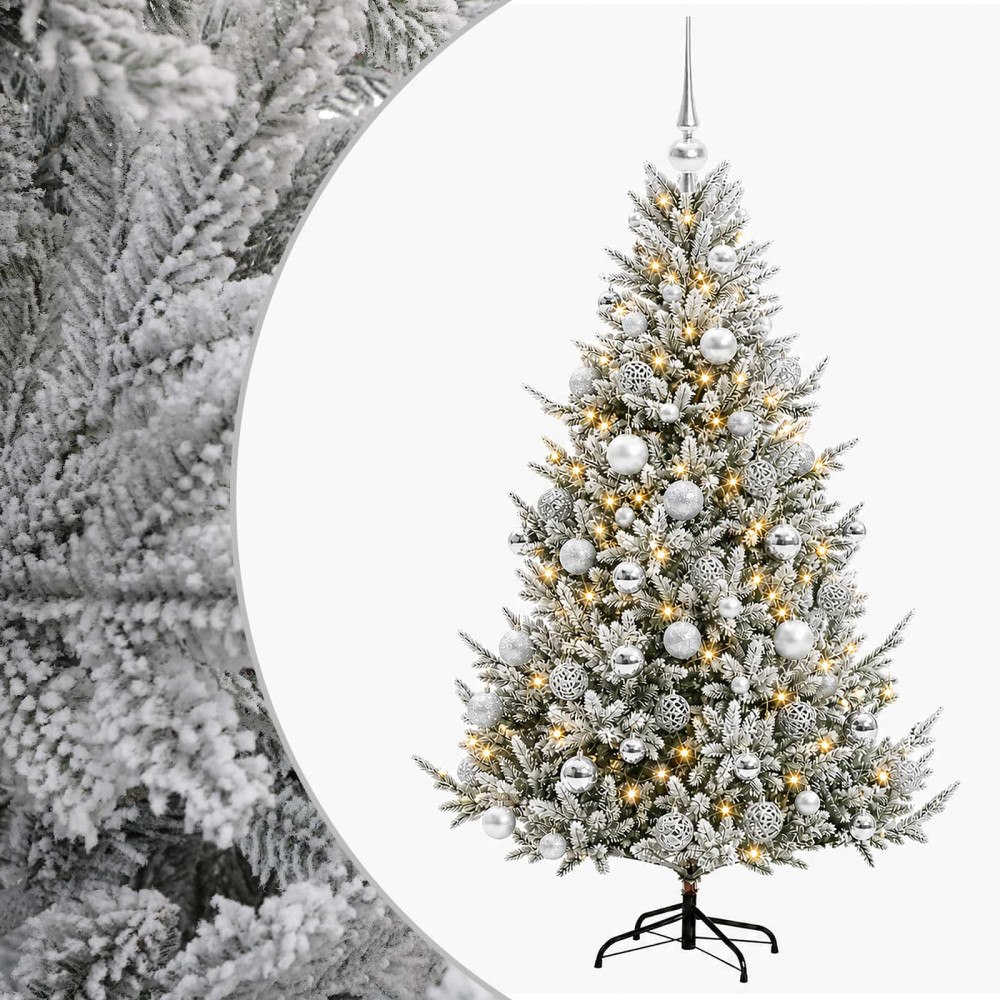 vidaXL Konstgjord julgran med julkulor 210 cm 300 LED-lampor Varmvit