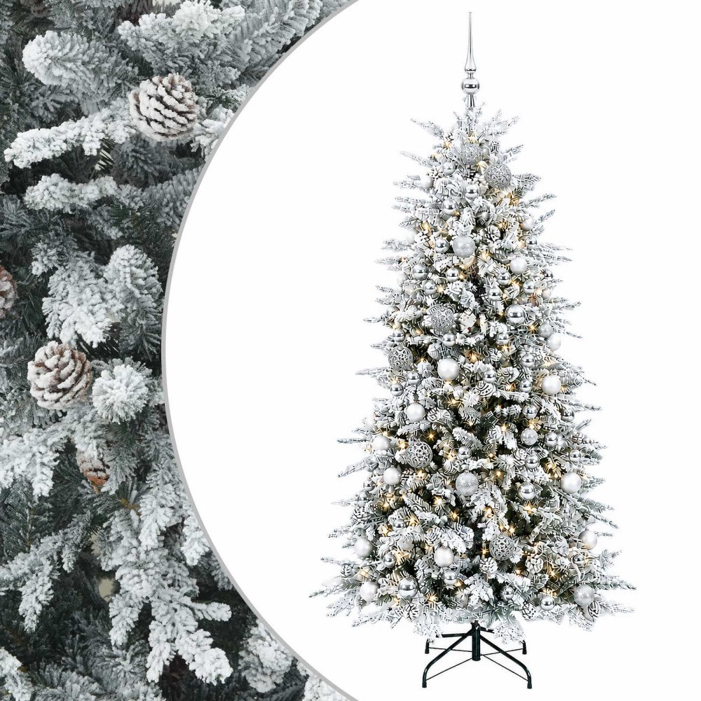 vidaXL Konstgjord julgran med kulor 240 cm 300 LED-lampor Varmvit