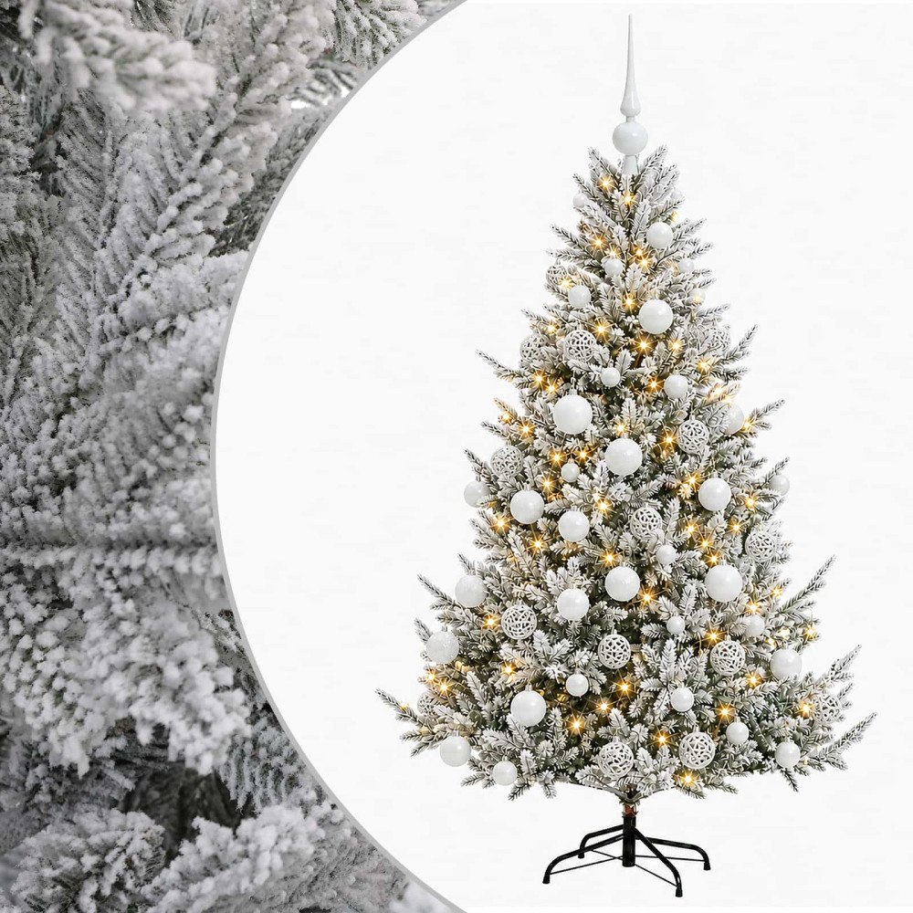 vidaXL Konstgjord julgran med julkulor 210 cm 300 LED-lampor Varmvit