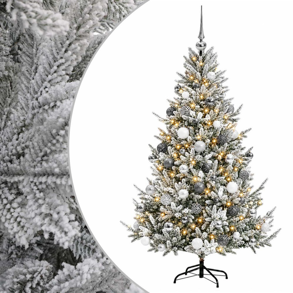 vidaXL Konstgjord julgran med julkulor 210 cm 300 LED-lampor Varmvit