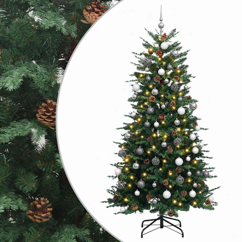 vidaXL Konstgjord julgran med kulor 180 cm 300 LED-lampor Varmvit
