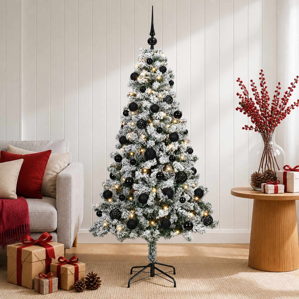 vidaXL Konstgjord julgran med kulor 120 cm 150 LED-lampor Varmvit