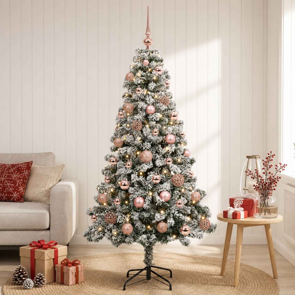 vidaXL Konstgjord julgran med kulor 120 cm 150 LED-lampor Varmvit