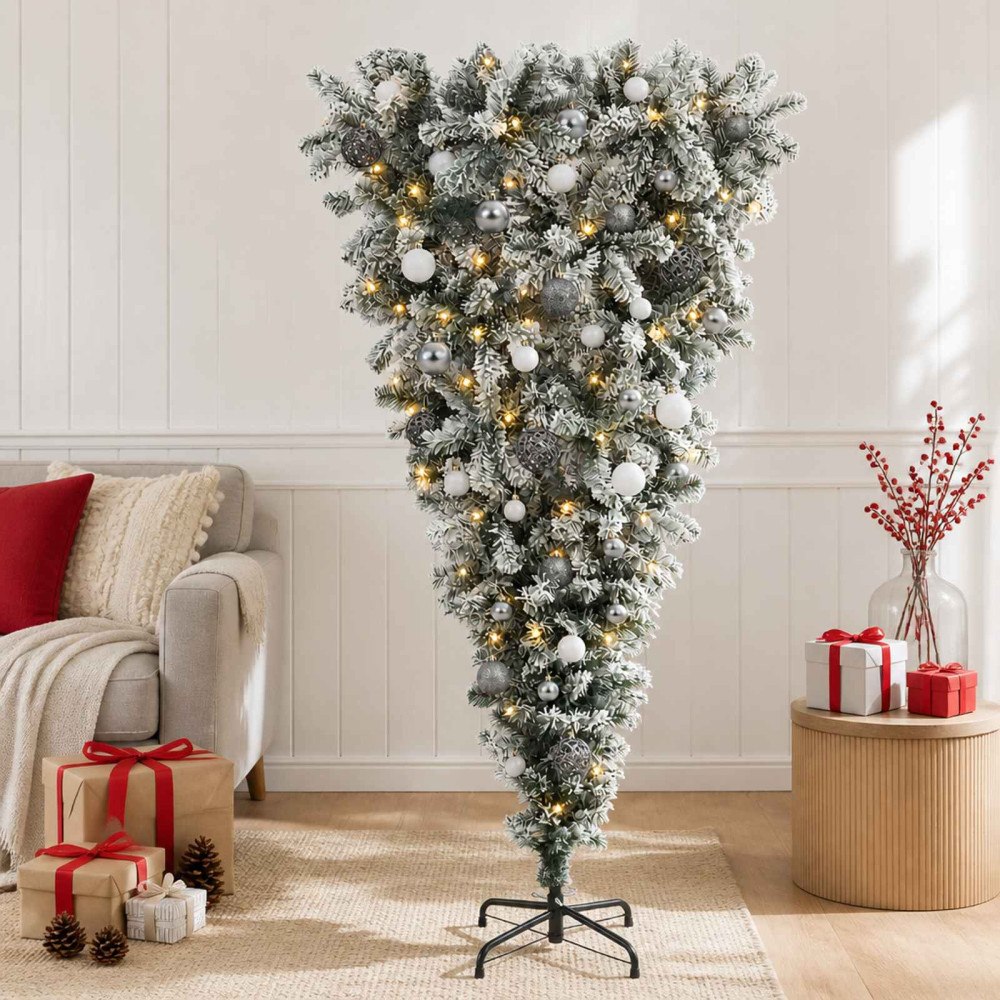vidaXL Konstgjord julgran med julkulor 150 cm 150 LED-lampor Varmvit