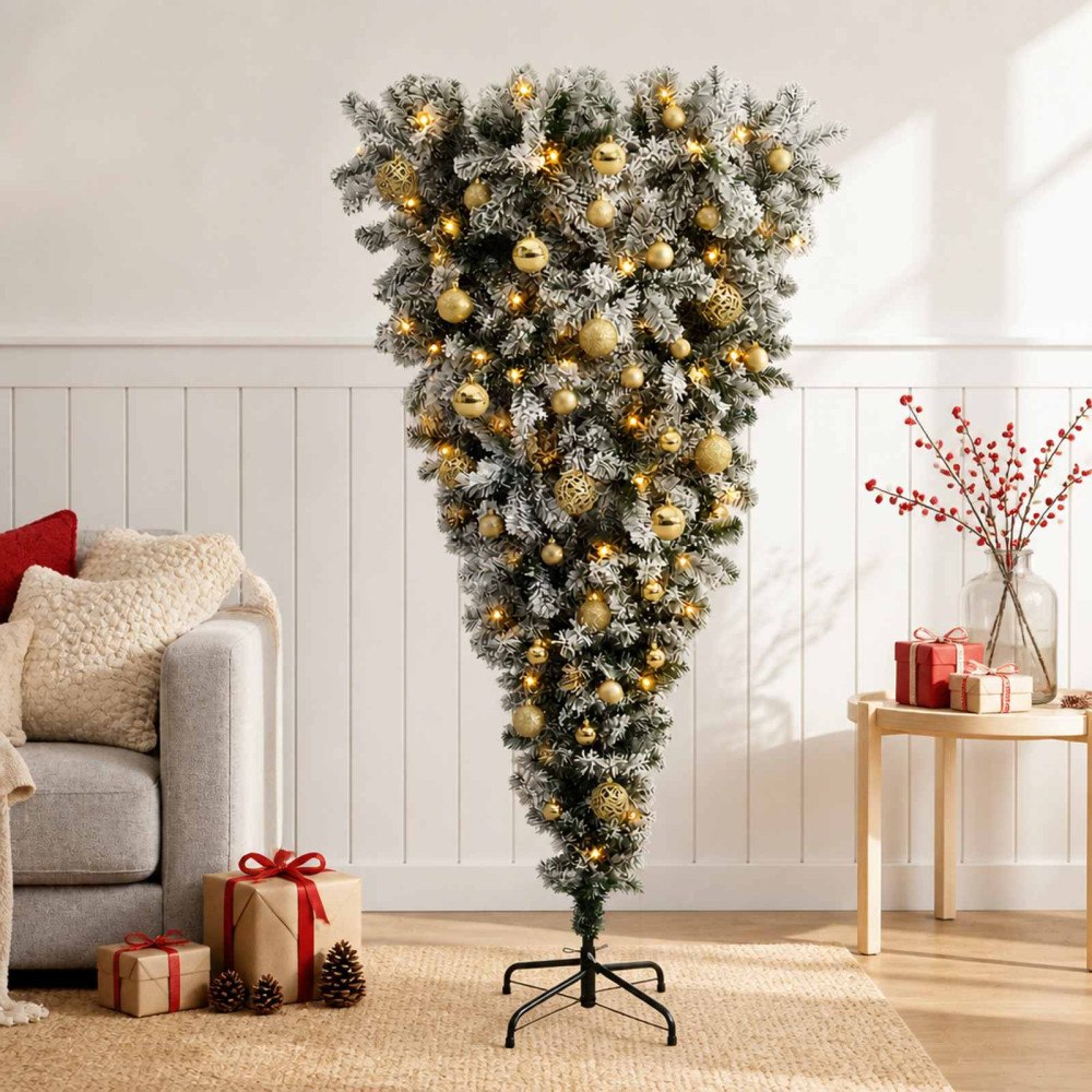 vidaXL Konstgjord julgran med julkulor 150 cm 150 LED-lampor Varmvit
