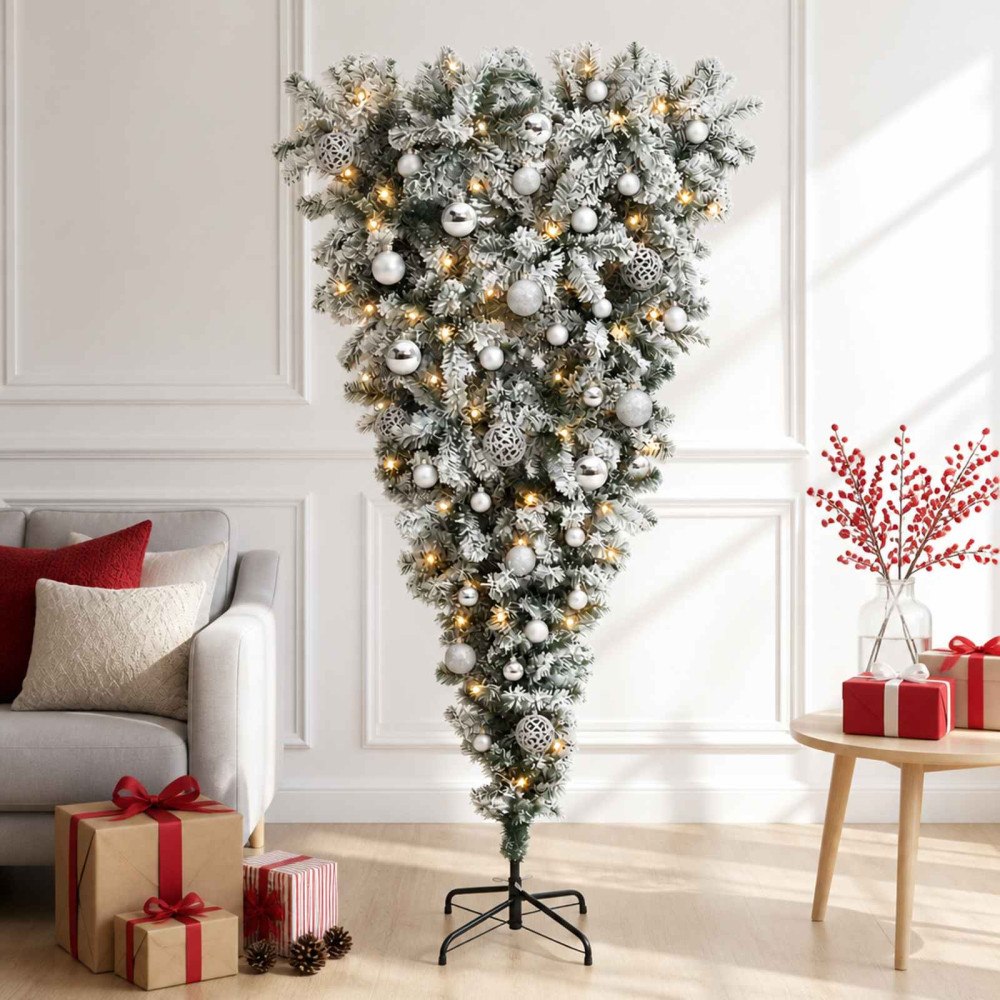 vidaXL Konstgjord julgran med julkulor 150 cm 150 LED-lampor Varmvit
