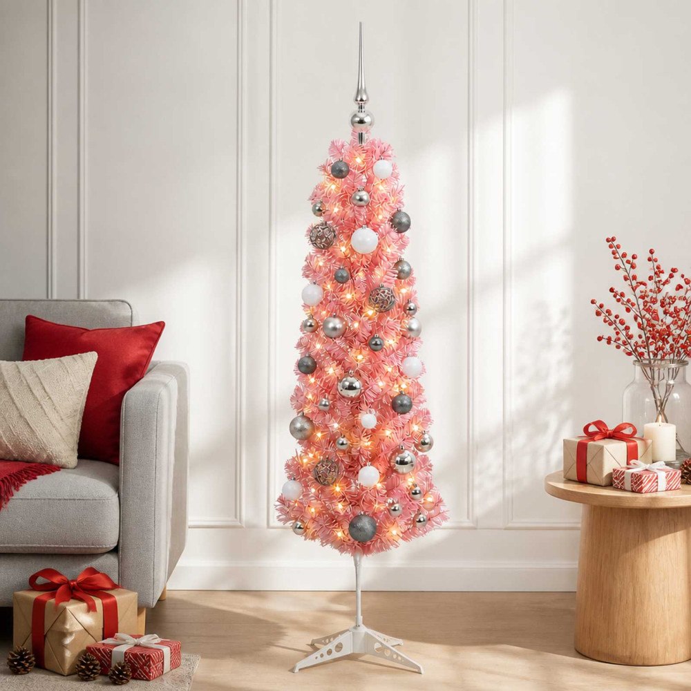 vidaXL Smal konstgjord julgran med julkulor 120 cm 150 LED-lampor