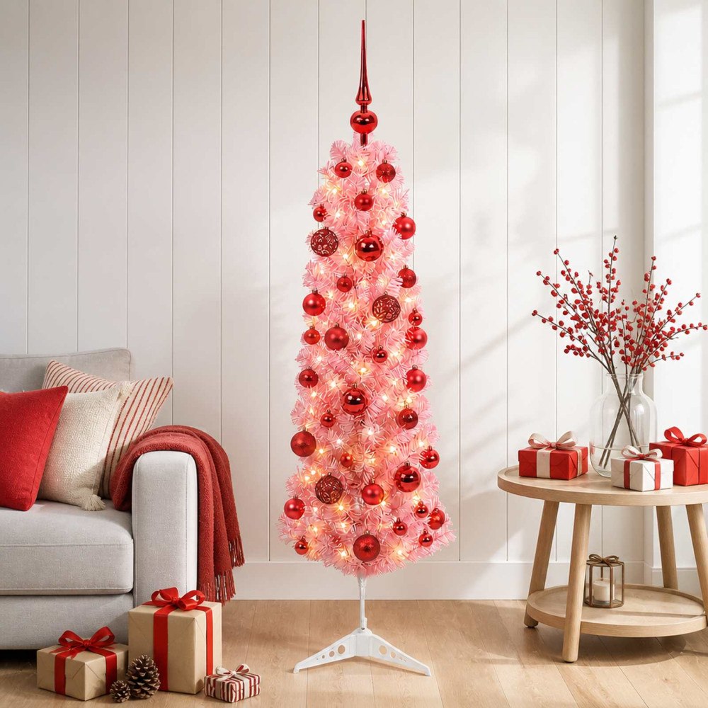 vidaXL Smal konstgjord julgran med julkulor 150 cm 150 LED-lampor