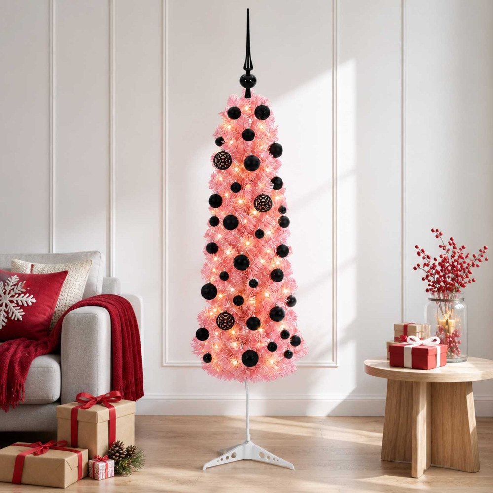 vidaXL Smal konstgjord julgran med julkulor 120 cm 150 LED-lampor