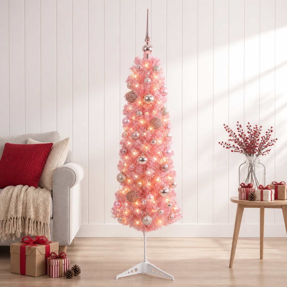 vidaXL Smal konstgjord julgran med julkulor 120 cm 150 LED-lampor