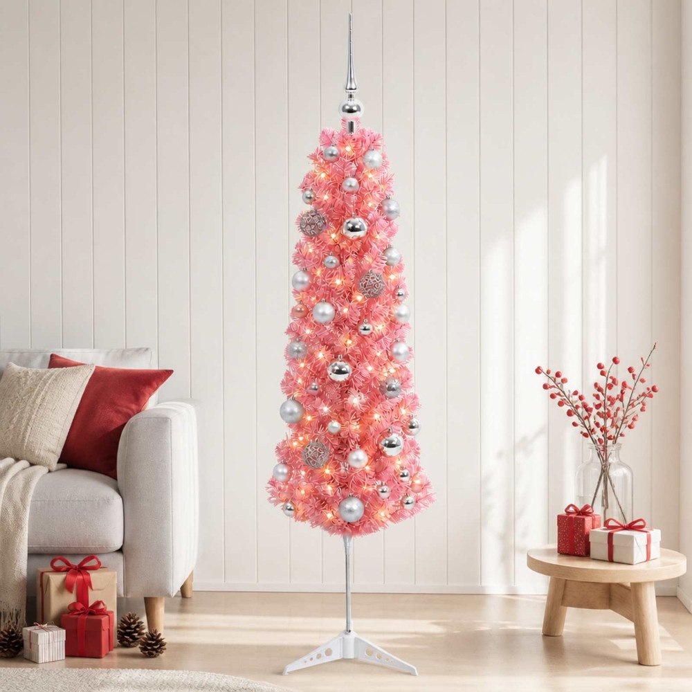vidaXL Smal konstgjord julgran med julkulor 120 cm 150 LED-lampor
