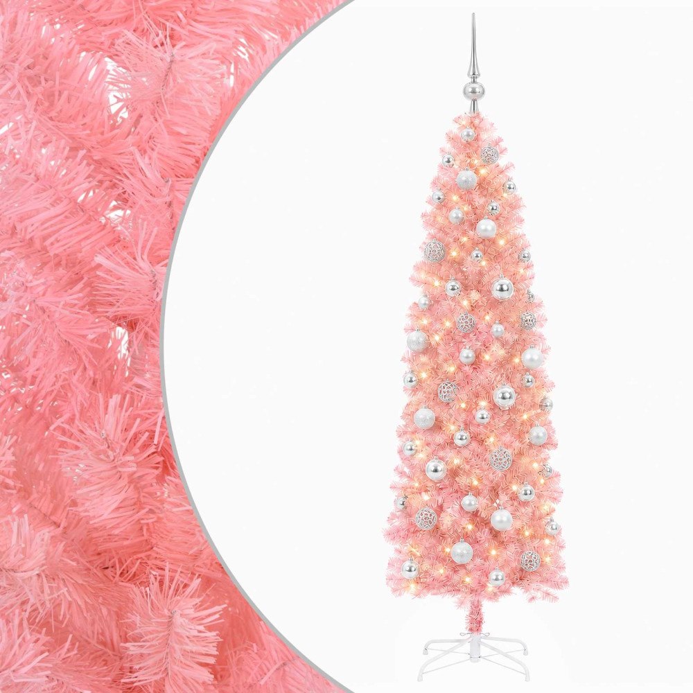 vidaXL Smal konstgjord julgran med julkulor 240 cm 300 LED-lampor