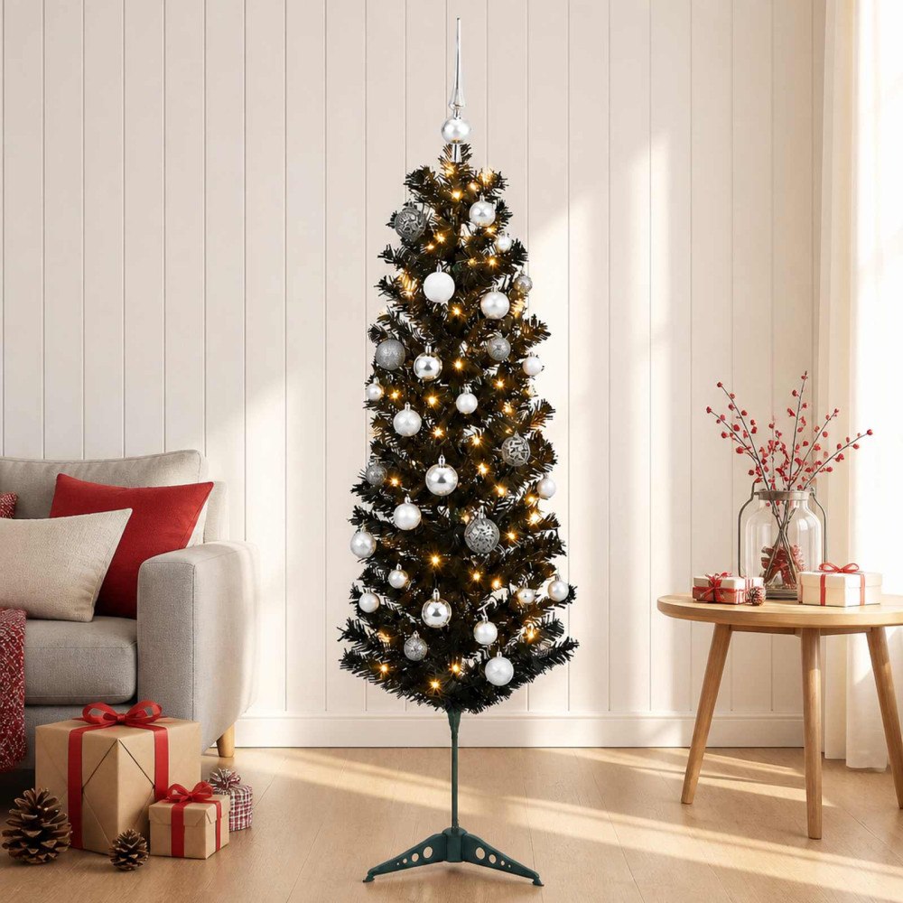 vidaXL Smal konstgjord julgran med julkulor 120 cm 150 LED-lampor