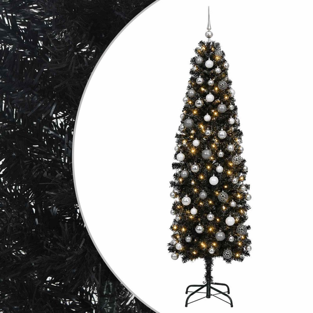 vidaXL Smal konstgjord julgran med julkulor 180 cm 300 LED-lampor
