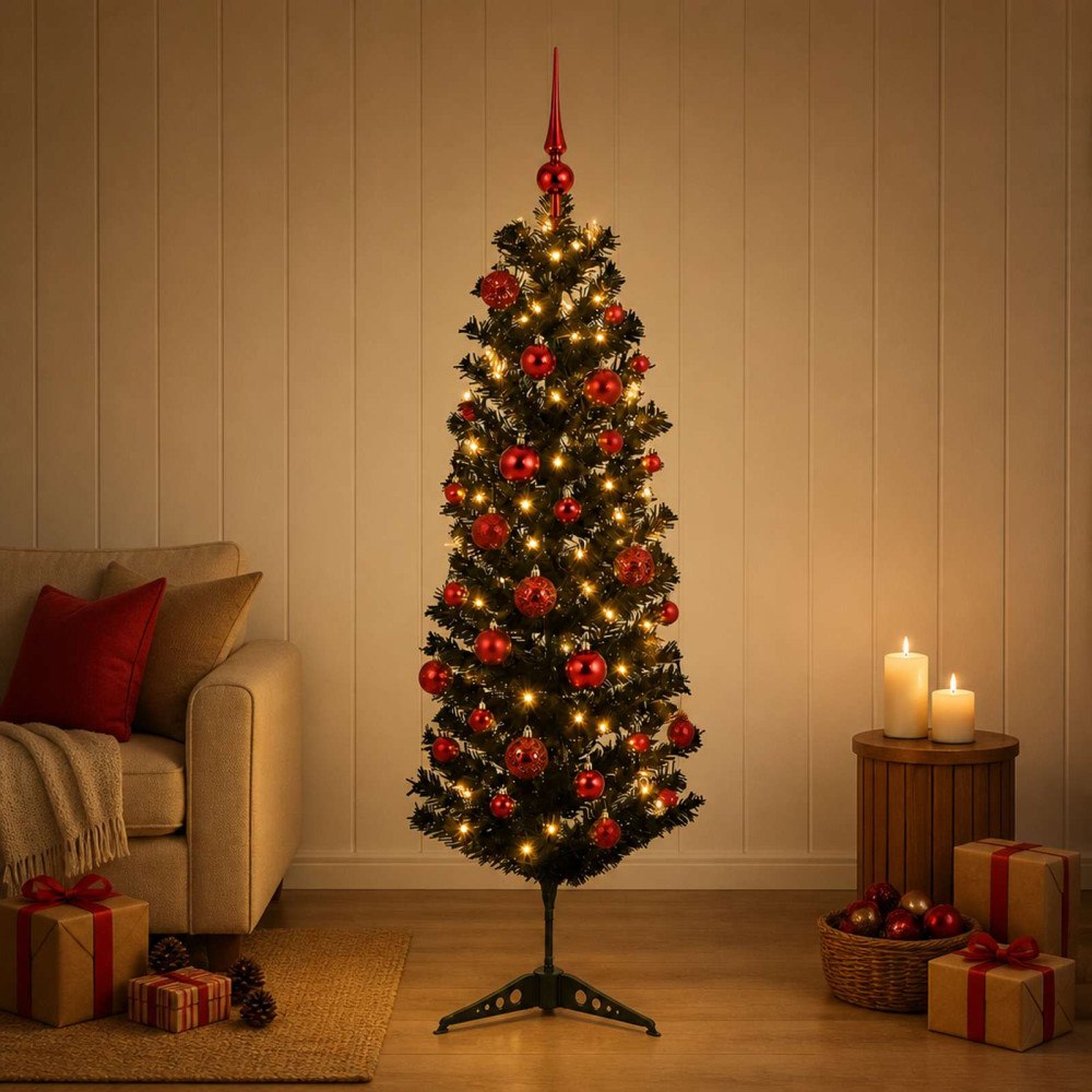 vidaXL Smal konstgjord julgran med julkulor 150 cm 150 LED-lampor