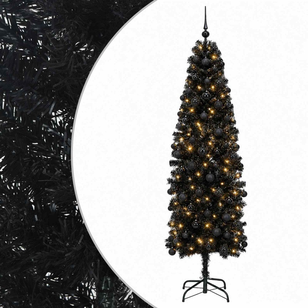vidaXL Smal konstgjord julgran med julkulor 180 cm 300 LED-lampor