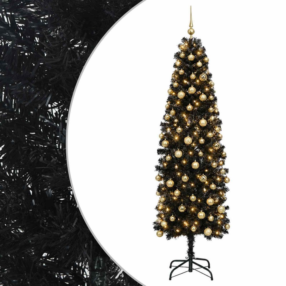 vidaXL Smal konstgjord julgran med julkulor 210 cm 300 LED-lampor
