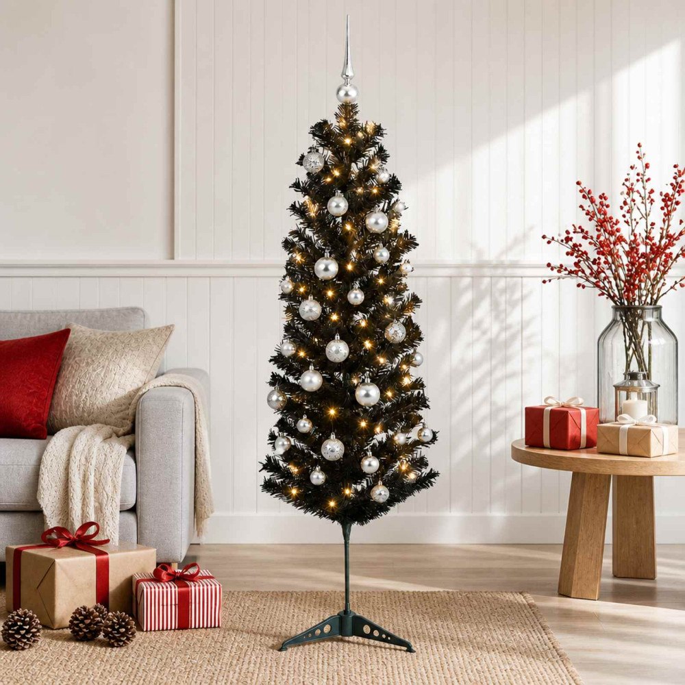 vidaXL Smal konstgjord julgran med julkulor 150 cm 150 LED-lampor