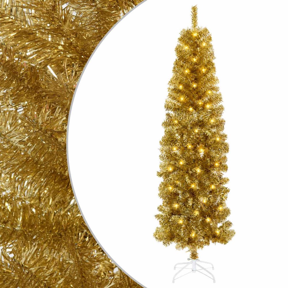 vidaXL Konstgjord smal julgran med kulor 180 cm 300 LED-lampor Varmvit