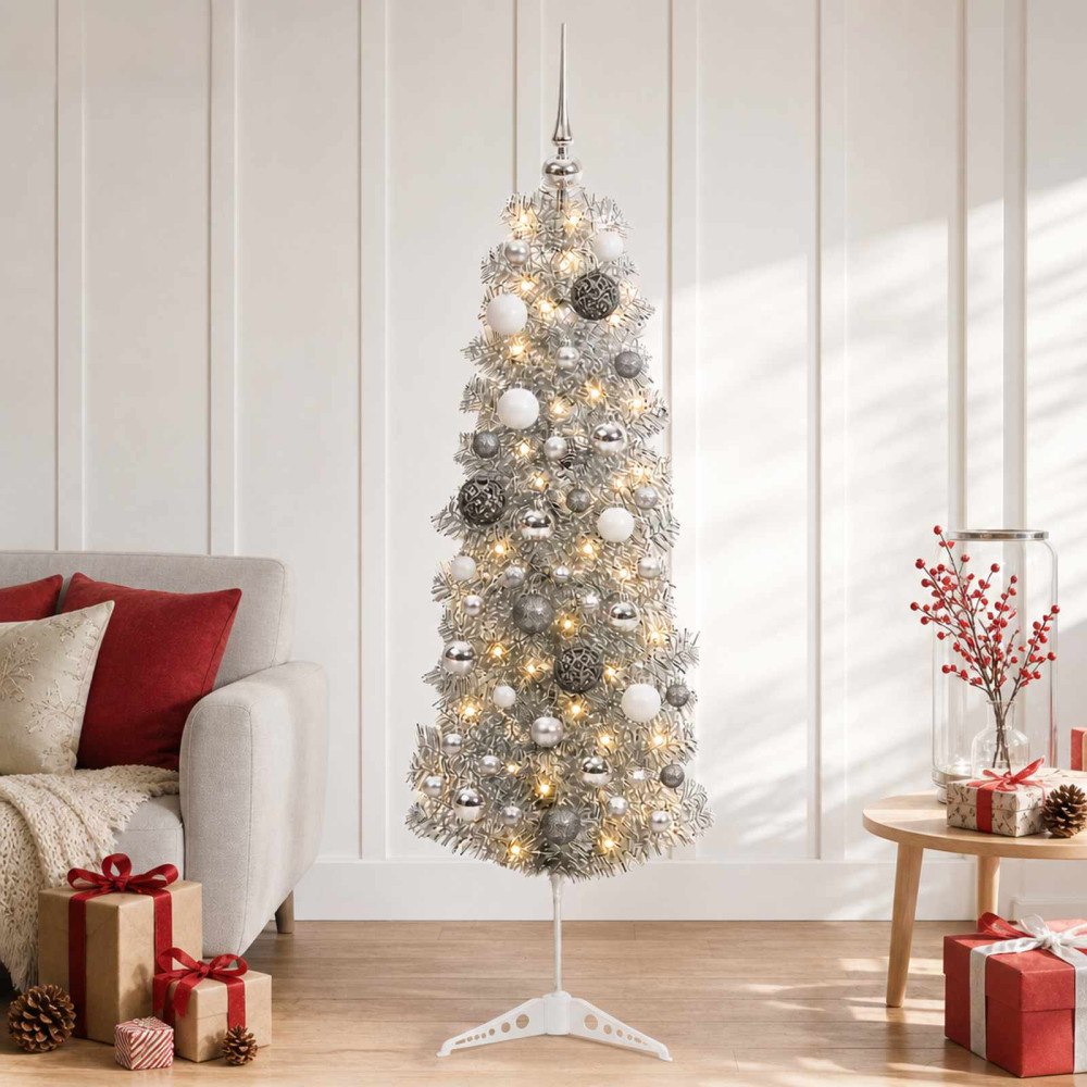 vidaXL Smal konstgjord julgran med julkulor 150 cm 150 LED-lampor