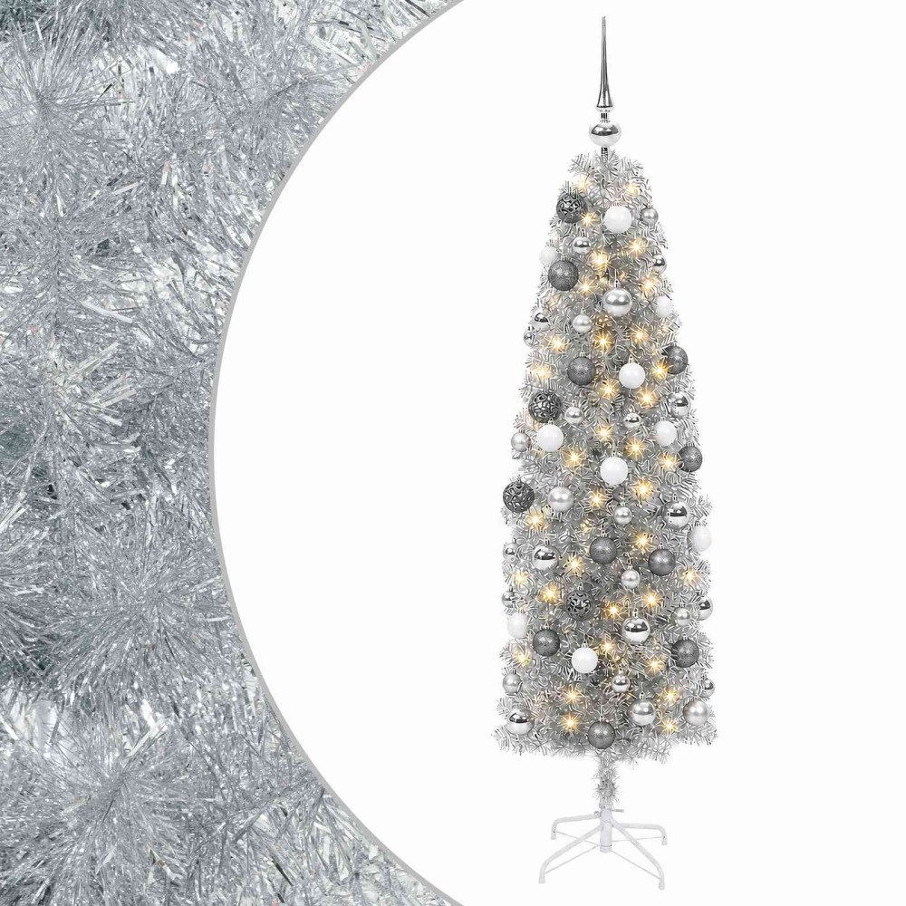 vidaXL Smal konstgjord julgran med julkulor 180 cm 300 LED-lampor