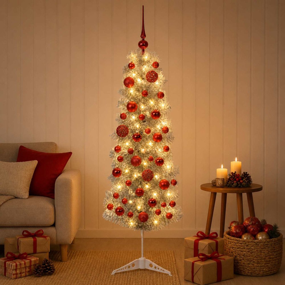 vidaXL Smal konstgjord julgran med julkulor 150 cm 150 LED-lampor
