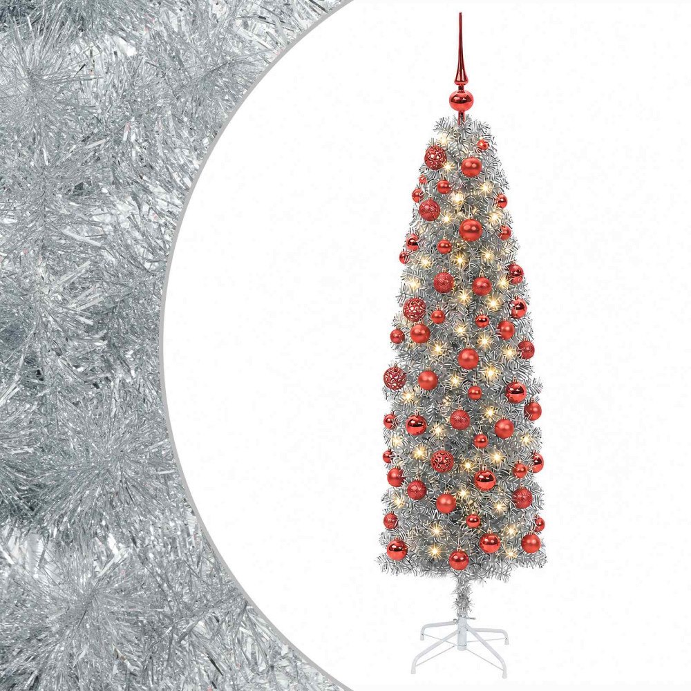 vidaXL Smal konstgjord julgran med julkulor 180 cm 300 LED-lampor