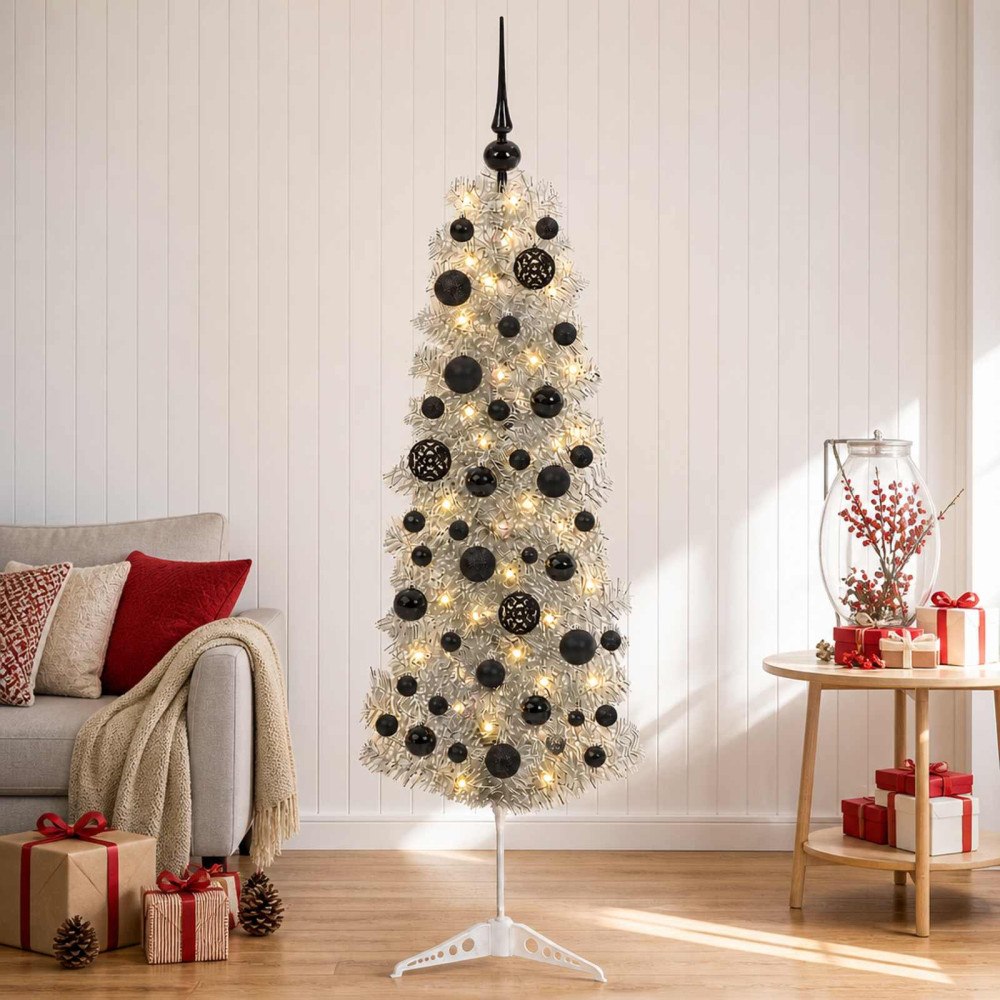 vidaXL Smal konstgjord julgran med julkulor 150 cm 150 LED-lampor