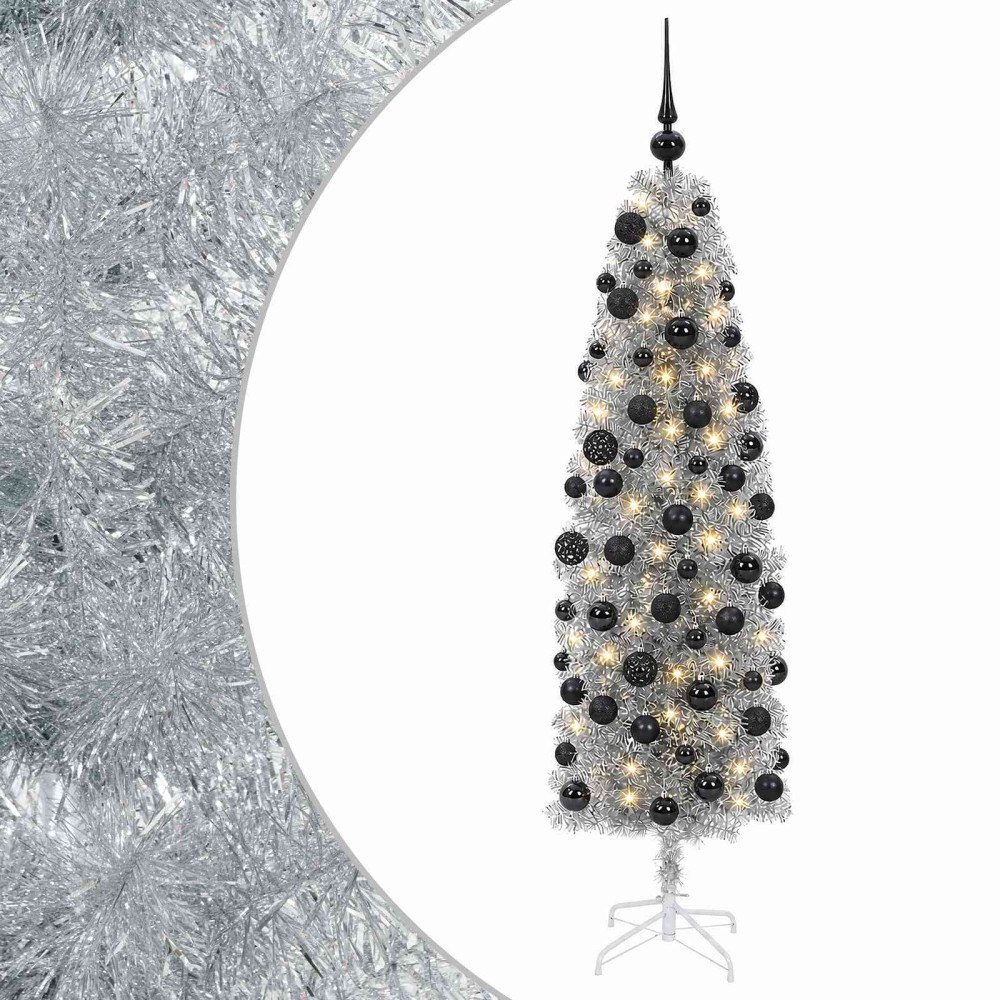 vidaXL Smal konstgjord julgran med julkulor 180 cm 300 LED-lampor