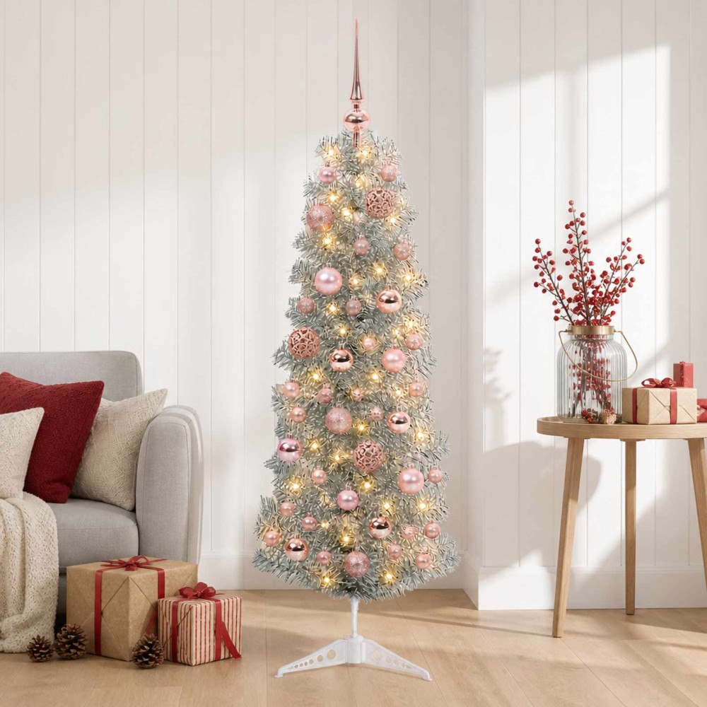 vidaXL Smal konstgjord julgran med julkulor 150 cm 150 LED-lampor