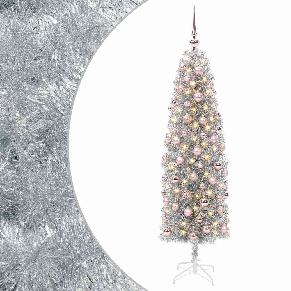 vidaXL Smal konstgjord julgran med julkulor 180 cm 300 LED-lampor