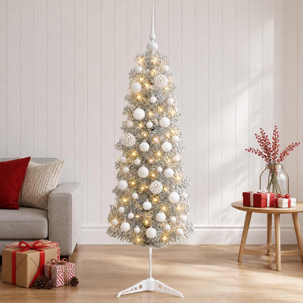 vidaXL Smal konstgjord julgran med julkulor 150 cm 150 LED-lampor