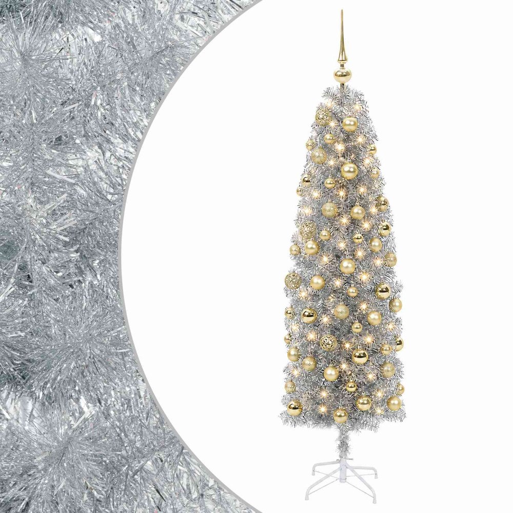 vidaXL Smal konstgjord julgran med julkulor 180 cm 300 LED-lampor