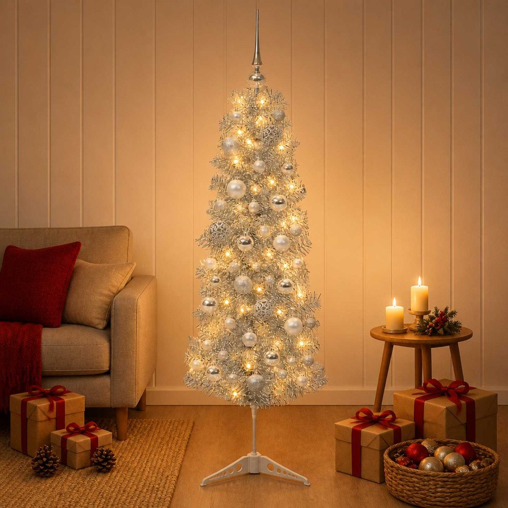 vidaXL Smal konstgjord julgran med julkulor 150 cm 150 LED-lampor