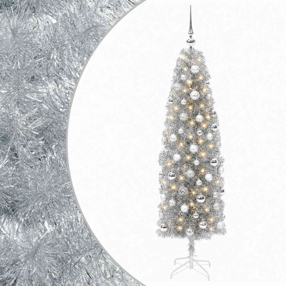 vidaXL Smal konstgjord julgran med julkulor 180 cm 300 LED-lampor