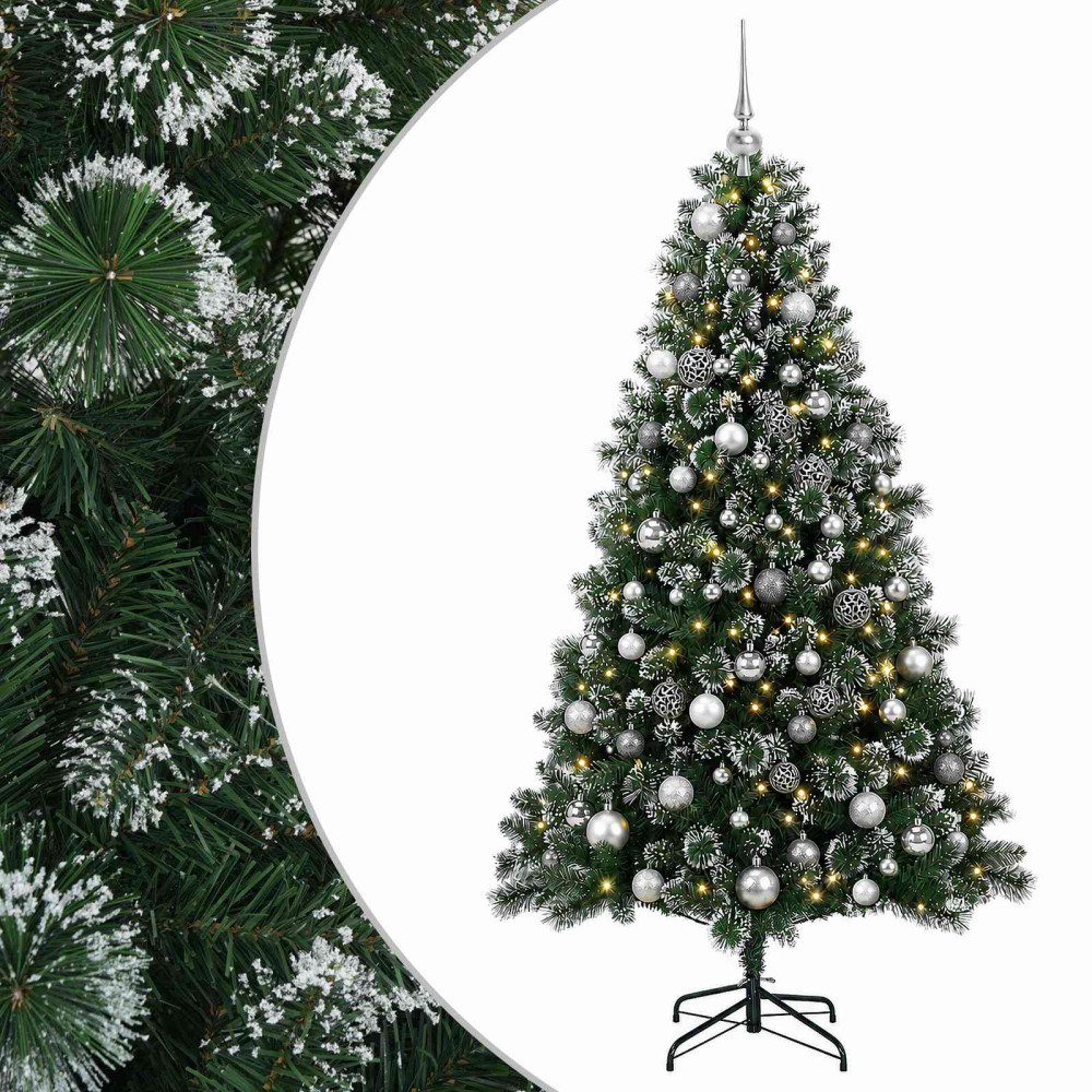 vidaXL Konstgjord julgran med julkulor 210 cm 300 LED-lampor Varmvit