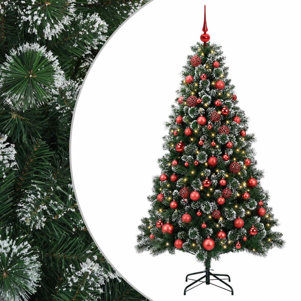 vidaXL Konstgjord julgran med julkulor 240 cm 300 LED-lampor Varmvit