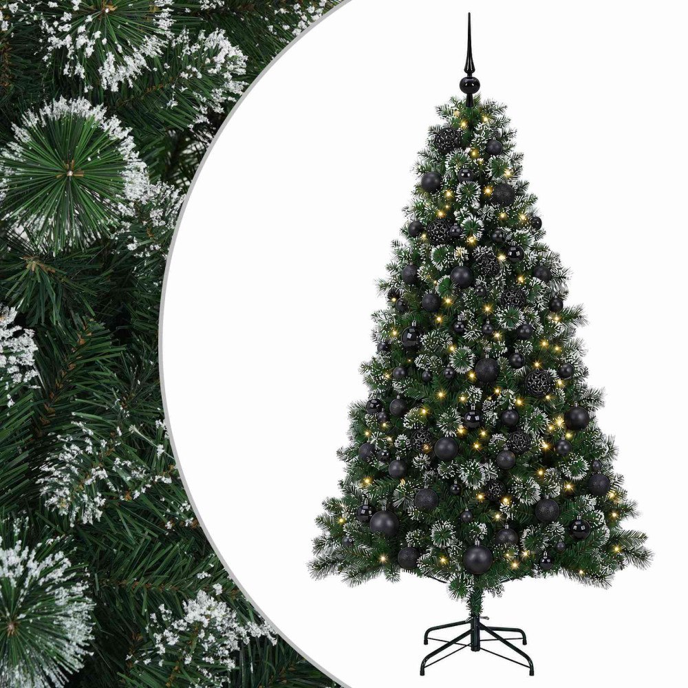 vidaXL Konstgjord julgran med julkulor 240 cm 300 LED-lampor Varmvit