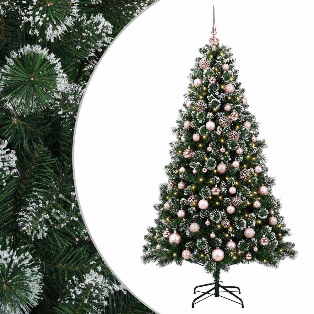 vidaXL Konstgjord julgran med julkulor 240 cm 300 LED-lampor Varmvit