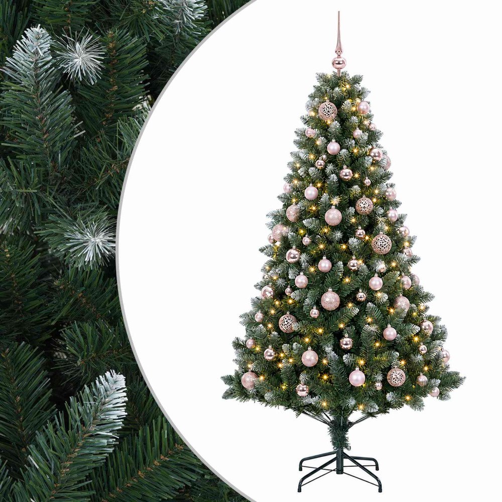 vidaXL Konstgjord julgran med kulor 240 cm 300 LED-lampor Varmvit
