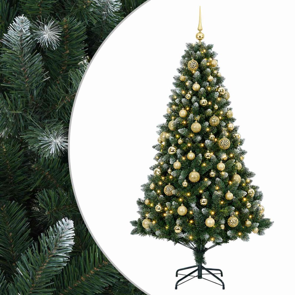 vidaXL Konstgjord julgran med kulor 240 cm 300 LED-lampor Varmvit
