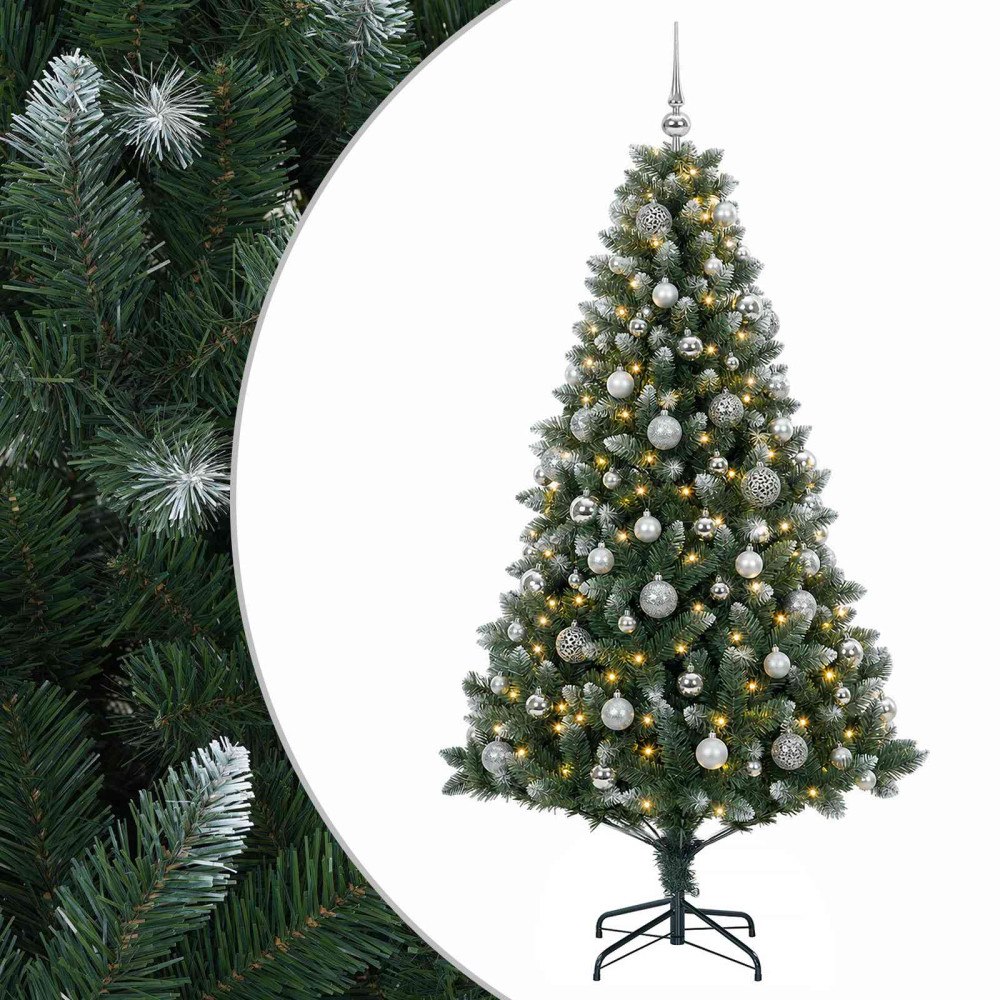 vidaXL Konstgjord julgran med kulor 240 cm 300 LED-lampor Varmvit