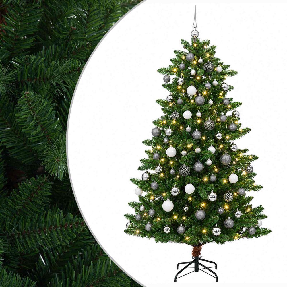 vidaXL Konstgjord julgran med kulor 210 cm 300 LED-lampor Varmvit
