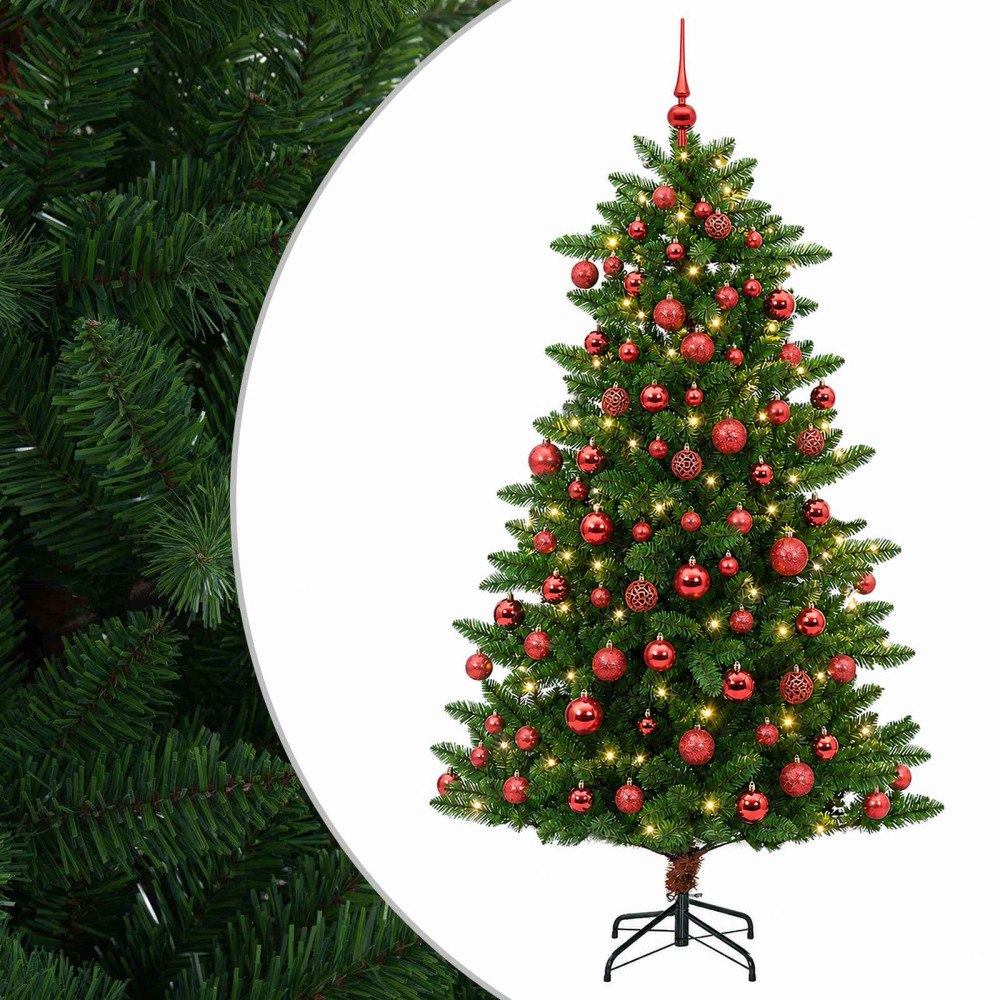 vidaXL Konstgjord julgran med kulor 210 cm 300 LED-lampor Varmvit
