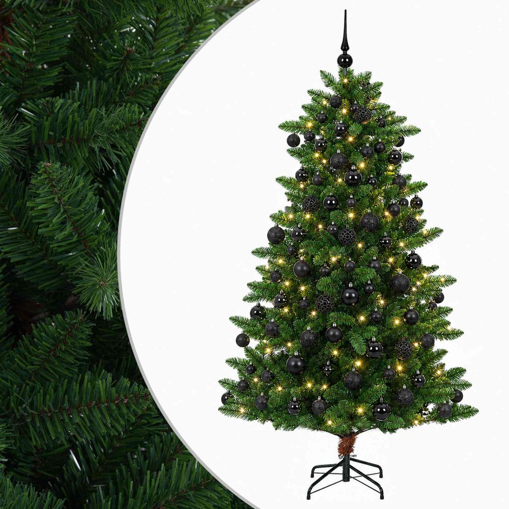 vidaXL Konstgjord julgran med kulor 210 cm 300 LED-lampor Varmvit