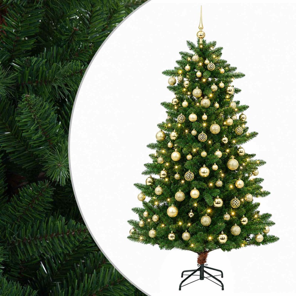 vidaXL Konstgjord julgran med julkulor 210 cm 300 LED-lampor Varmvit